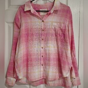 Lucky Brand Womens Oversize Pink Plaid Button Down [M]